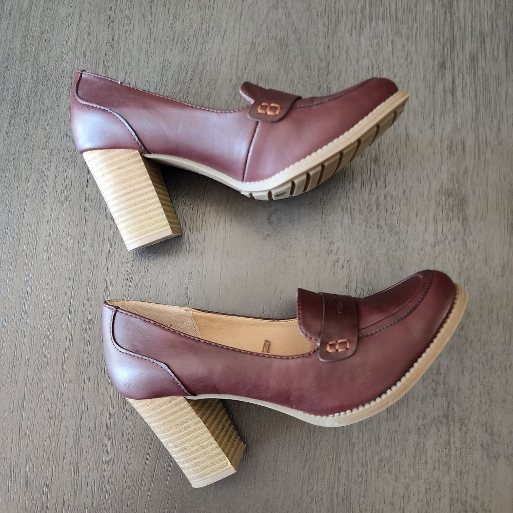 Sonoma Burgundy Brown Block Heel Loafers